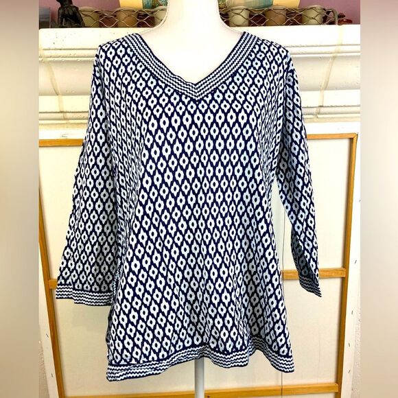 Gretchen Scott Designs Cotton Tunic w/ 3/4 sleeves and side vents beachy! - Picture 1 of 9
